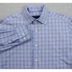 David Donahue Shirt Men 15.5 32/33 Plaid Trim Fit Button Up Dress